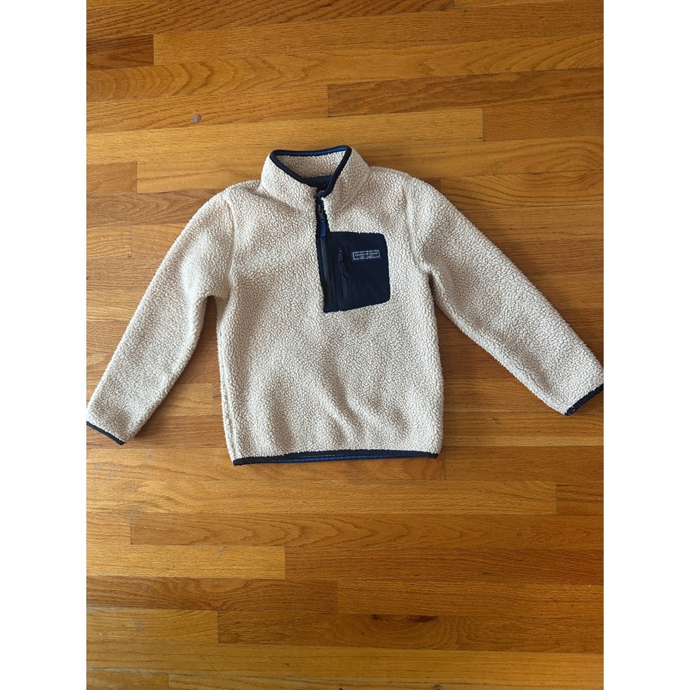 Vineyard Vines Cream Sherpa Fleece Pullover Jacket Kids Size 7 Whale‎ Logo